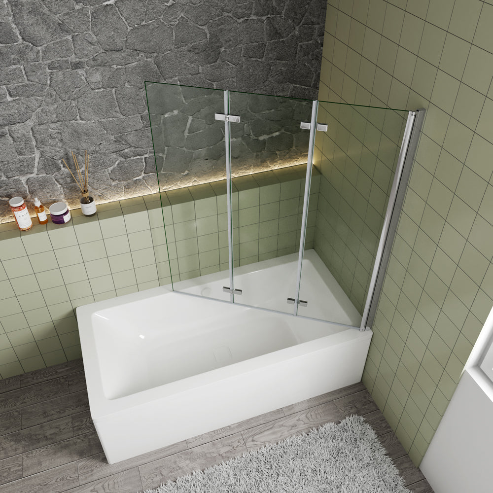 Pare-baignoire pivotant et pliant 130x140cm en verre anticalcaire écran baignoire avec 3 volets Océan