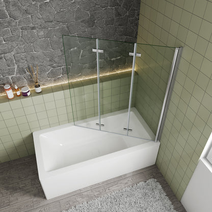 Pare-baignoire pivotant et pliant 130x140cm en verre anticalcaire écran baignoire avec 3 volets Océan