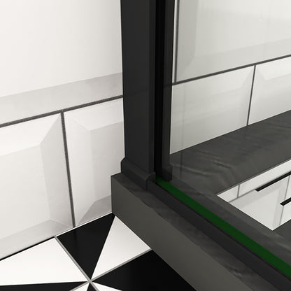 Océan Porte de douche pivotante 80-120x195cm, avec une barre fixée d'angle, porte de douche noire en verre 8mm anti-calcaire, profil et poignée noir mat