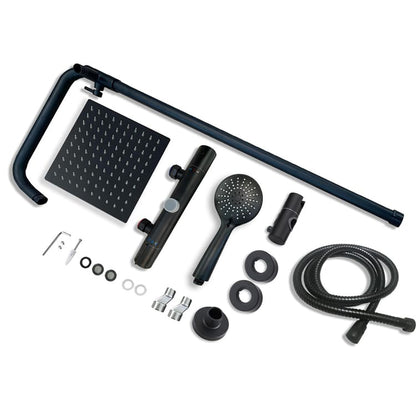 Ensemble de douche thermostatique Colonne de douche carrée noire avec mitigeur thermostatique et douchette ronde