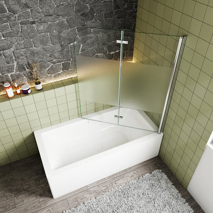 Océan Pare-baignoire 2 volets en verre sécurité, bande centrale dépoli, pivotant & ouvrant à charnière – Largeurs 90/100/120 cm, hauteur 140 cm