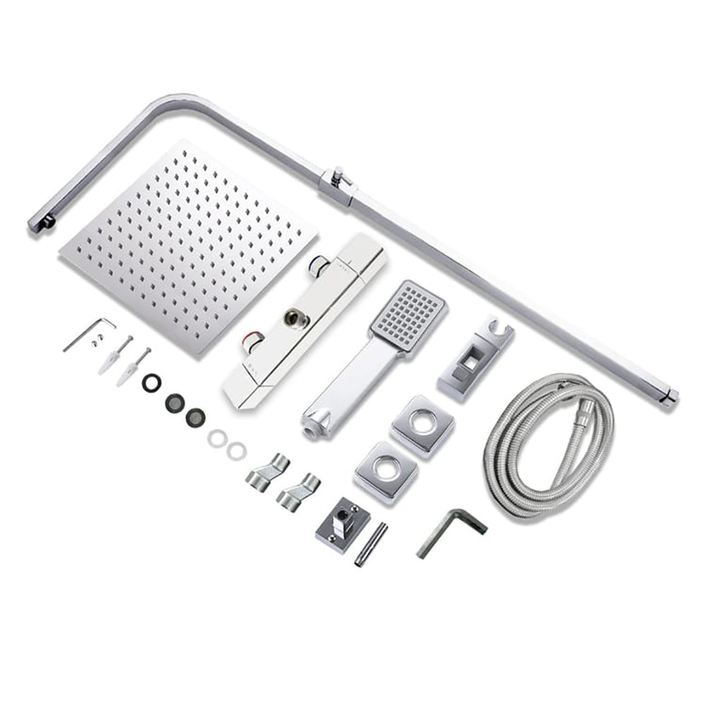 Colonne de douche thermostatique, ensemble de douche 2 fonctions, chromé avec pomme de douche 250 mm, hauteur réglable 76-118 cm