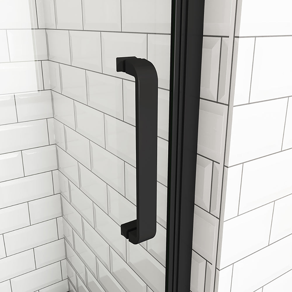 Océan Porte de douche pivotante 80-120x195cm, avec une barre fixée d'angle, porte de douche noire en verre 8mm anti-calcaire, profil et poignée noir mat