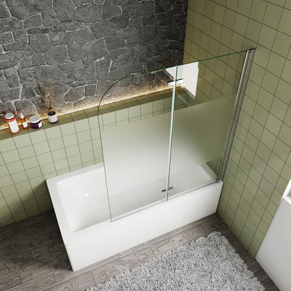 Océan Pare-baignoire 2 volets en verre sécurité, bande centrale dépoli, pivotant & ouvrant à charnière – Largeurs 90/100/120 cm, hauteur 140 cm