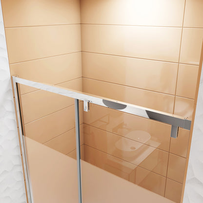 Porte de douche coulissante avec l'amortisseur, Océan porte de douche 120x190cm en verre trempé et sablé au centre - installée à Gauche