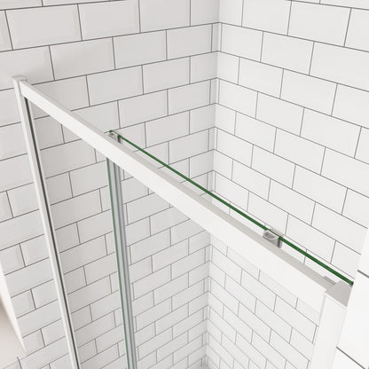 Porte de douche coulissante 100-140cm Océan porte de douche Hauteur 190cm, verre de sécurité, profil et poignée blanc