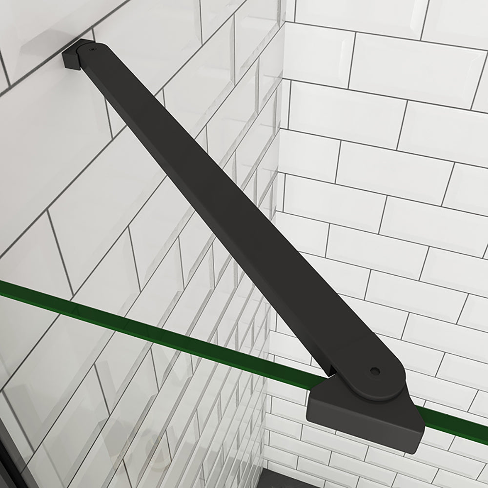 Océan Porte de douche pivotante 80-120x195cm, avec une barre fixée d'angle, porte de douche noire en verre 8mm anti-calcaire, profil et poignée noir mat