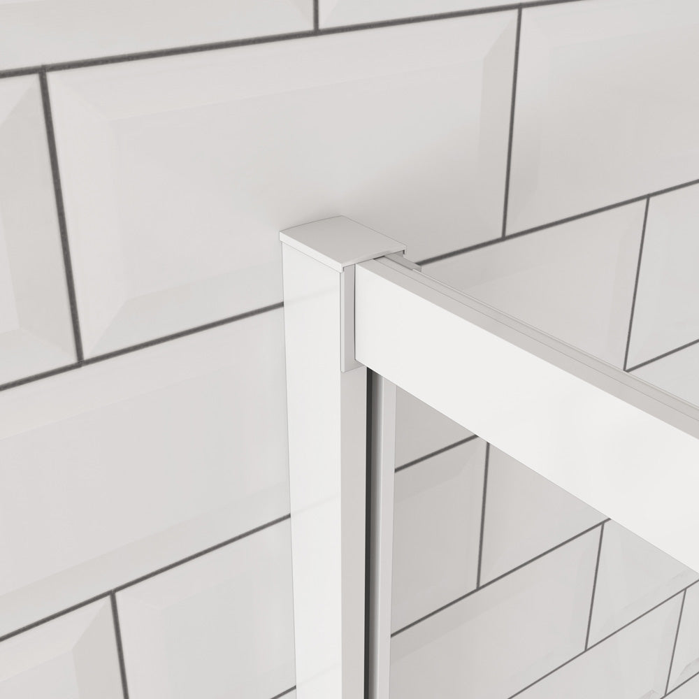 Porte de douche coulissante 100-140cm Océan porte de douche Hauteur 190cm, verre de sécurité, profil et poignée blanc