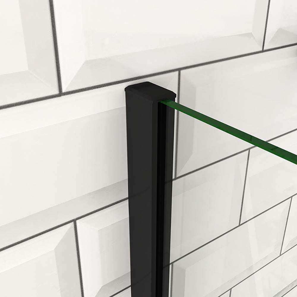 Océan Porte de douche pivotante 80-120x195cm, avec une barre fixée d'angle, porte de douche noire en verre 8mm anti-calcaire, profil et poignée noir mat