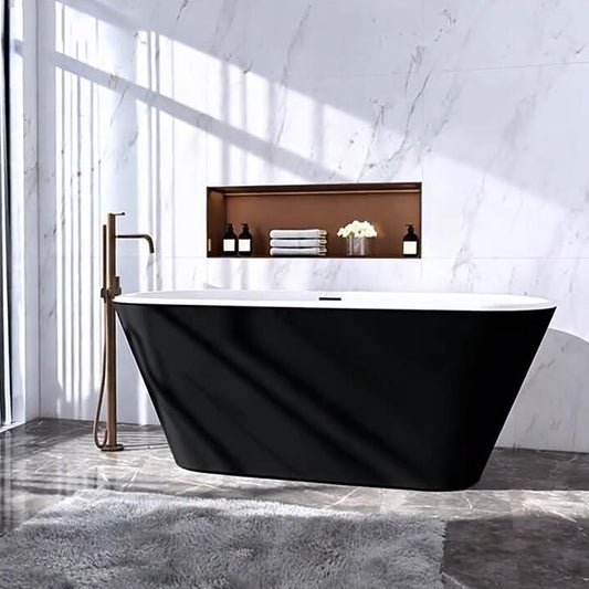 Océan Baignoire îlot Noir Mat et Blanc 1700x780x600mm, Style Léger-Luxe Italien avec Vidage Trop-Plein