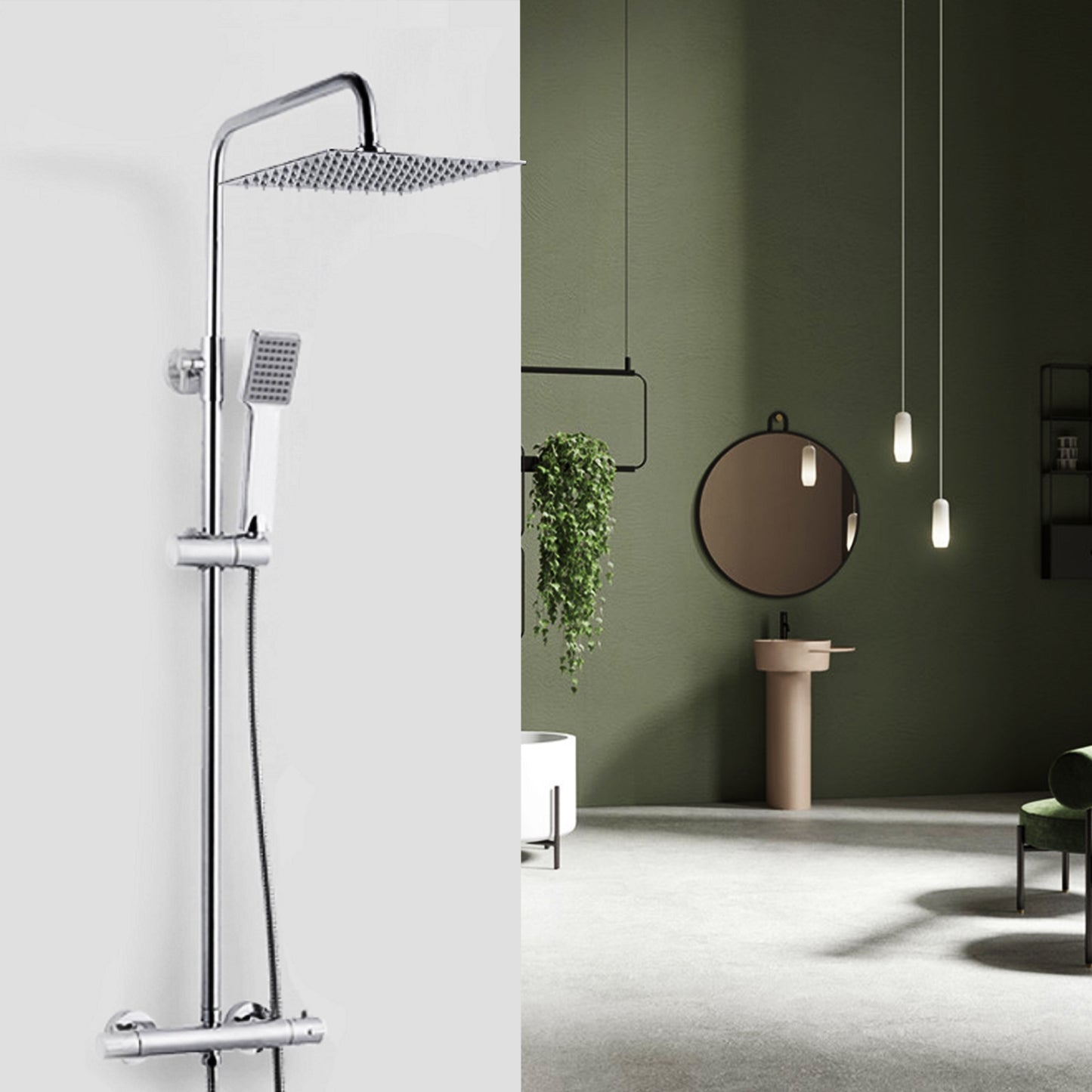 Océan Colonne de douche thermostatique, Douche Pluie, Pomme de douche carrée, Ensembles de robinet de douche, Douche de salle de bain