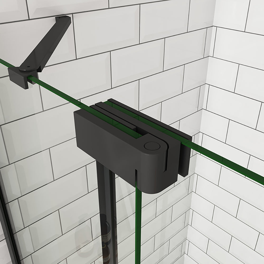 Océan Porte de douche pivotante 80-120x195cm, avec une barre fixée d'angle, porte de douche noire en verre 8mm anti-calcaire, profil et poignée noir mat