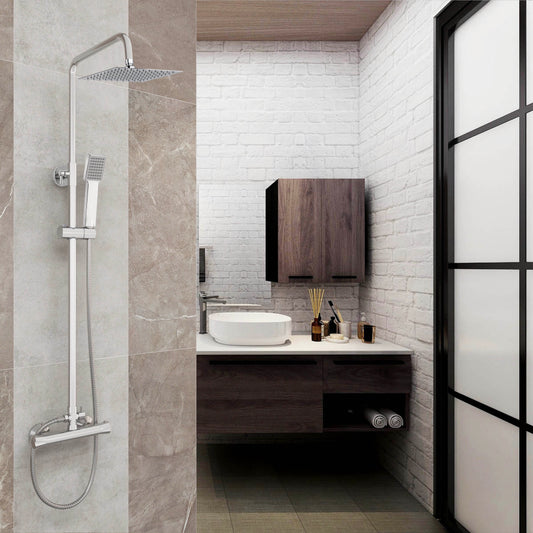 Colonne de Douche Thermostatiaue avec 1.5M Tuyau de Douche en Acier Inoxyable Le Robinet Rmostatic et Chrome Lumineux