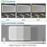 Horloge miroir avec Bluetooth et anti-buée led tricolore de salle de bain multi-tailles