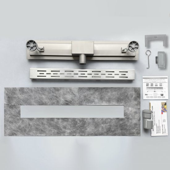 OCEAN Caniveau de Douche Italienne en Inox Modèle Linéaire Plat 40-120cm