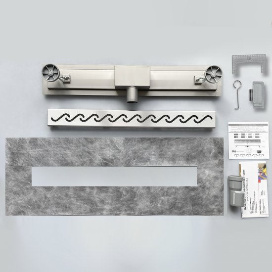 OCEAN Caniveau de Douche Italienne en Inox Modèle Vagues Plat 60-90cm