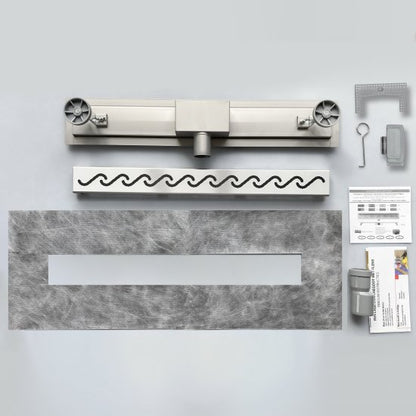 OCEAN Caniveau de Douche Italienne en Inox Modèle Vagues Plat 60-90cm