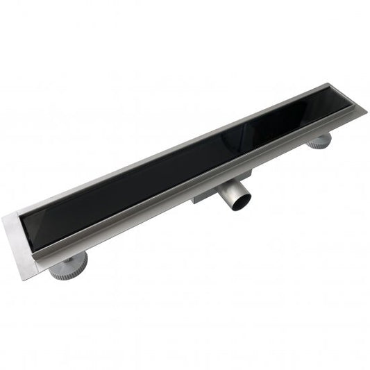 OCEAN Caniveau de Douche Italienne en Inox Modèle verre noir Plat 60-90 cm
