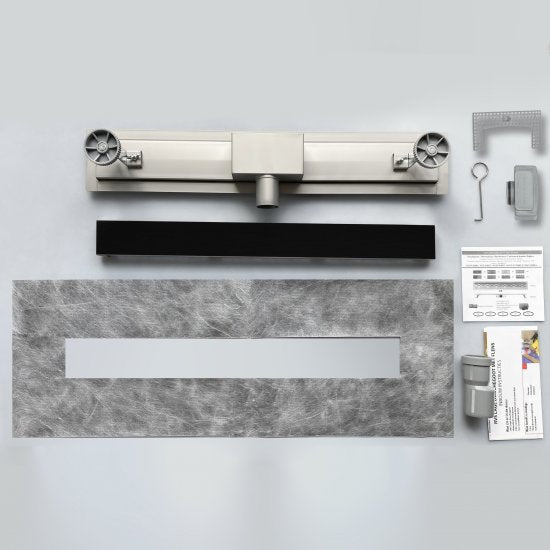 OCEAN Caniveau de Douche Italienne en Inox Modèle verre noir Plat 60-90 cm