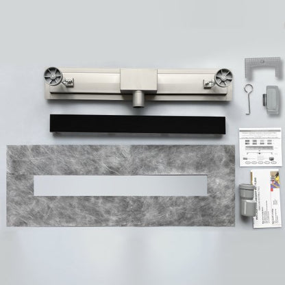 OCEAN Caniveau de Douche Italienne en Inox Modèle verre noir Plat 60-90 cm