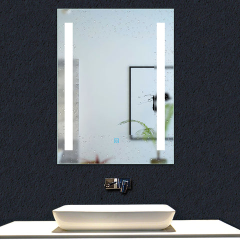 AICA Miroir LED de salle de bain rectangle vertical anti-buée avec horloge,  lumière blanc pur