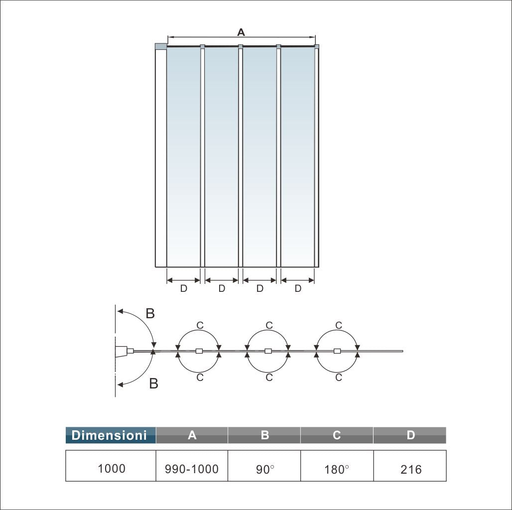 Pare-baignoire pivotant et pliable 100x140cm | Écran de baignoire en verre trempé 4 volets – Océan