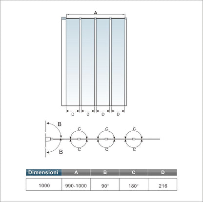 Pare-baignoire pivotant et pliable 100x140cm | Écran de baignoire en verre trempé 4 volets – Océan