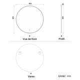 LED Miroir rond de salle de bain anti-buée tactile + lumière blanche froide 90/100/120cm