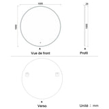 LED Miroir rond de salle de bain anti-buée tactile + lumière blanche froide 90/100/120cm