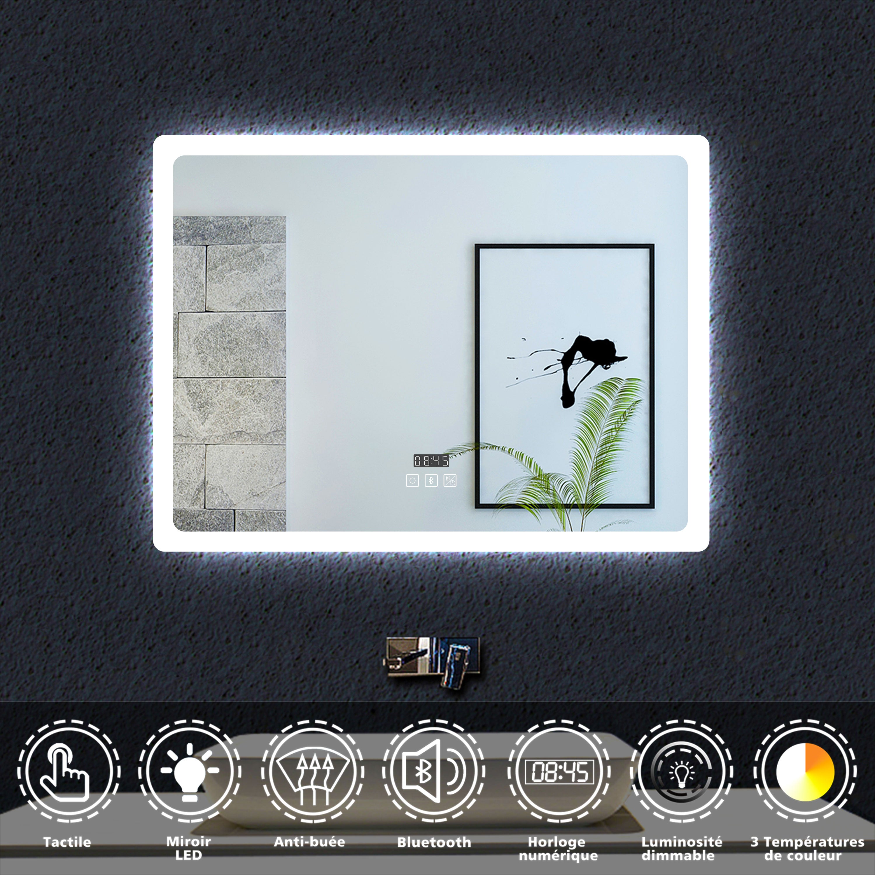 Horloge Miroir LED - Réveil Design Transparent Réglable | Pour Bureau, Chambre, Salle De Bain, Cuisine - 2