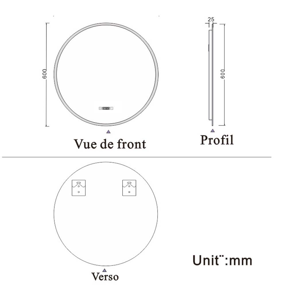 Miroir Benjamin - Fonction Anti-buée et horloge - CCT - LED