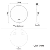 Horloge et rond miroir de salle de bain LED tricolore anti-buée 60/70/80cm