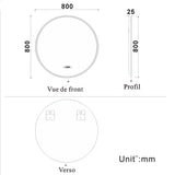 Horloge et rond miroir de salle de bain LED tricolore anti-buée 60/70/80cm