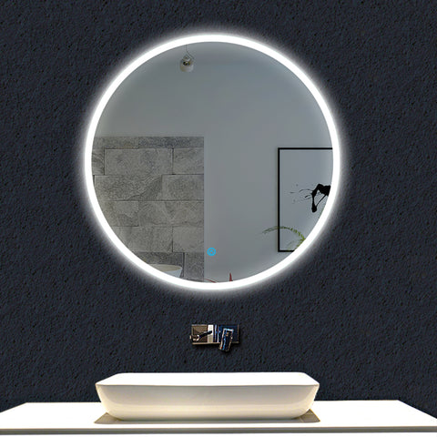 LED Miroir rond de salle de bain anti-buée tactile + lumière blanche froide 90/100/120cm