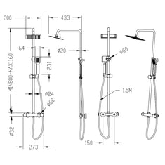 Colonne de douche thermostatique,AICA kit carré chromé