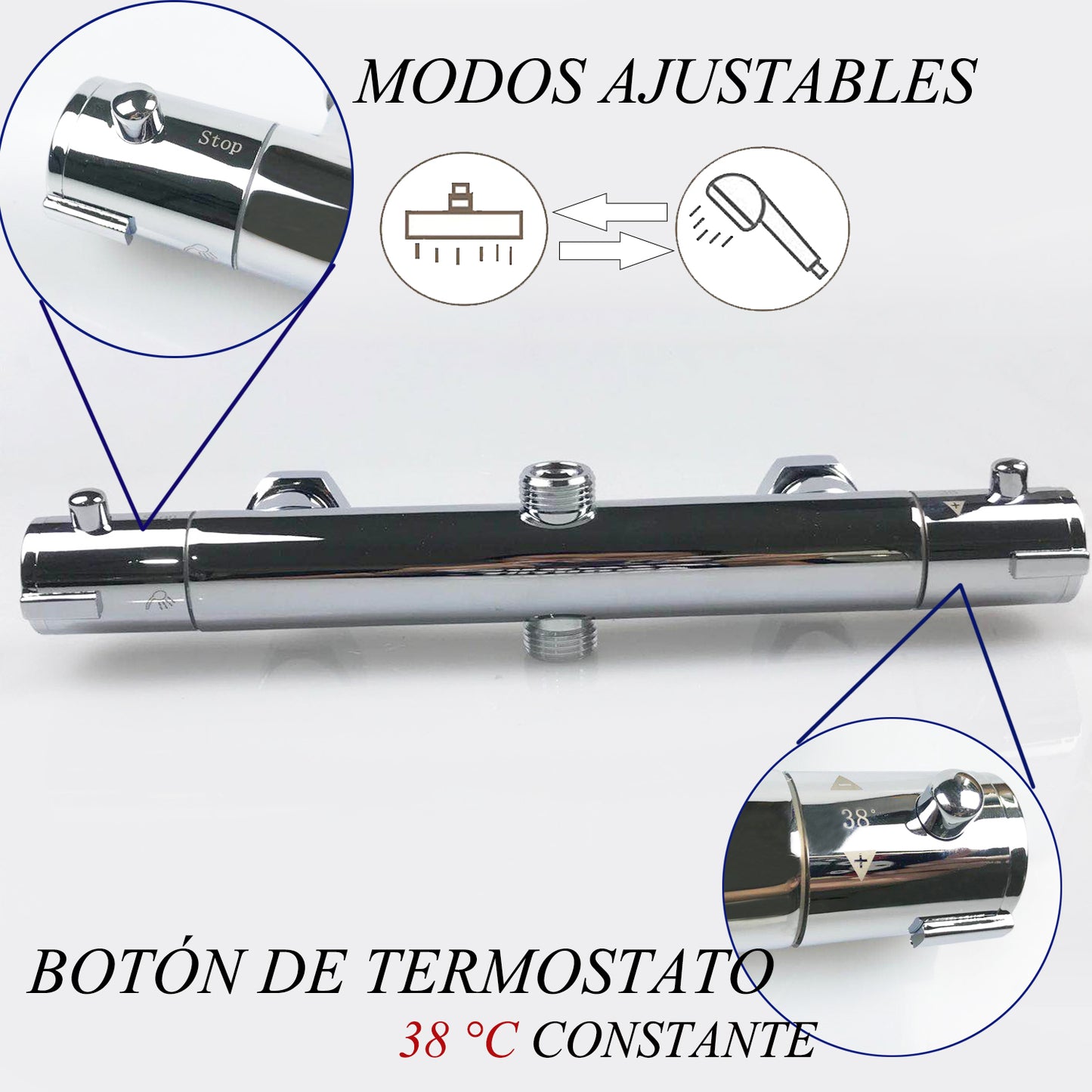Océan Colonne de douche thermostatique, ensembles de robinets de douche, pomme de douche carrée, tuyau chromé en acier inoxydable, douche à effet pluie de salle de bain