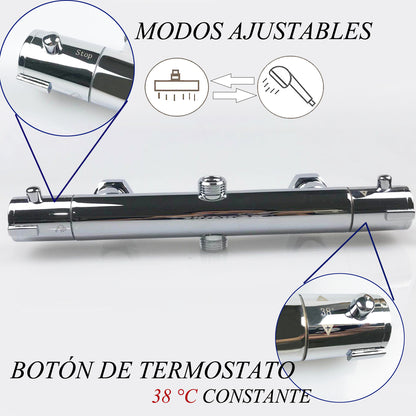 Océan Colonne de douche thermostatique, ensembles de robinets de douche, pomme de douche carrée, tuyau chromé en acier inoxydable, douche à effet pluie de salle de bain