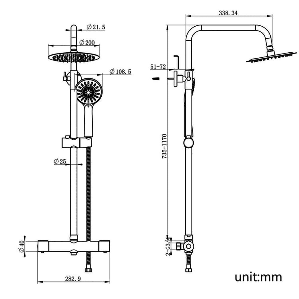 Colonne de douche thermostatique Système de douche Ensemble de douche avec 3 douchettes Douchette à main Ensemble de douche réglable noir mat