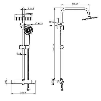Ensemble de douche thermostatique Colonne de douche carrée noire avec mitigeur thermostatique et douchette ronde