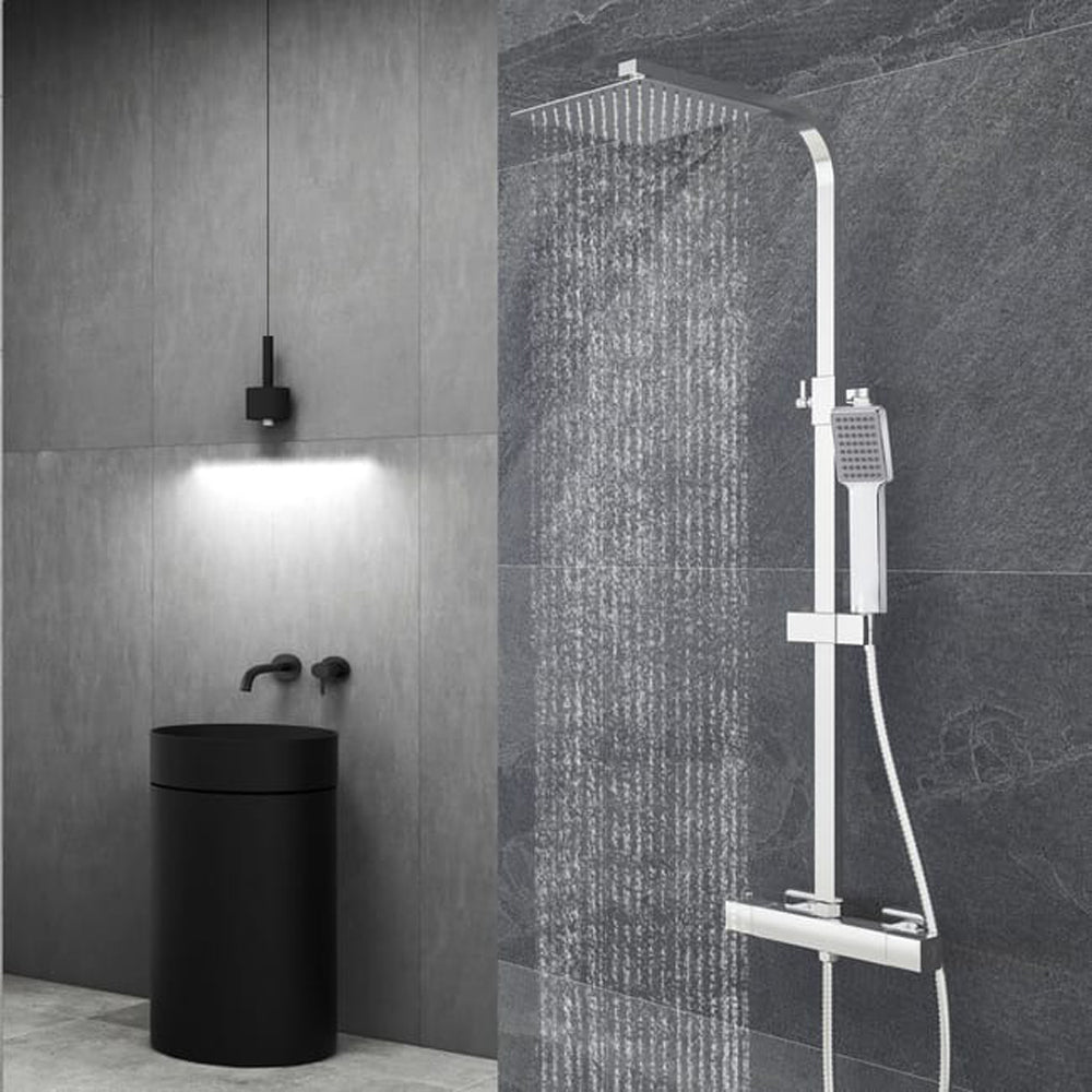 Océan colonne de douche thermostatique carrée 20*20cm, corps en laiton, hauteur réglable, argent-2