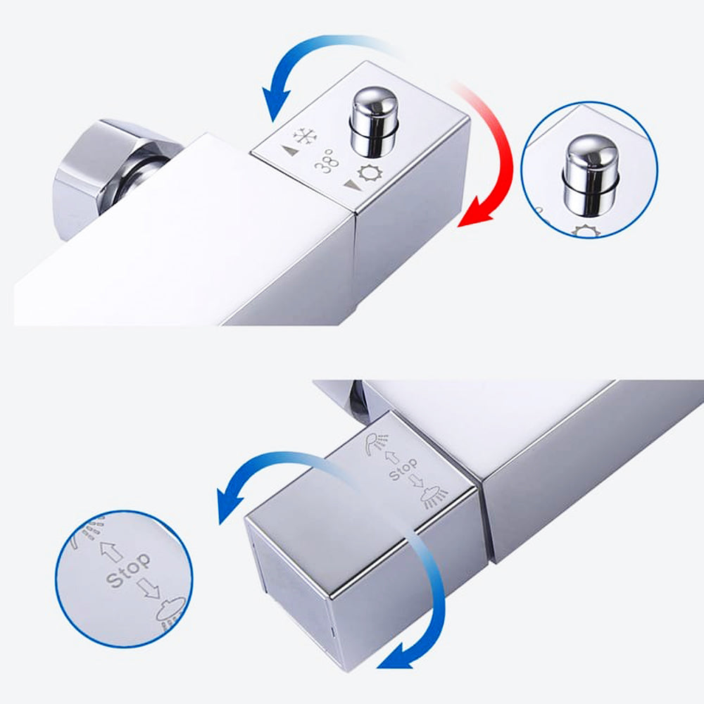 Océan colonne de douche thermostatique carrée 20*20cm, corps en laiton, hauteur réglable, argent-2
