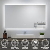 Miroir lumineux 120x70cm avec Anti-buée + Dimmable, Mural Miroir salle de bain