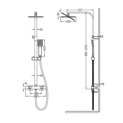 Océan colonne de douche thermostatique carrée 20*20cm, corps en laiton, hauteur réglable, argent-2