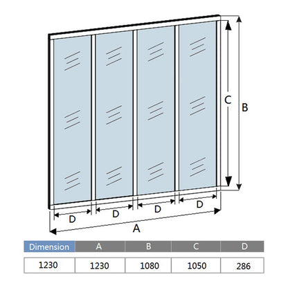 Cloison vitrée intérieure 123x108cm : cadre en aluminium noir mat, 4 carreaux fixes et kit de vitrage
