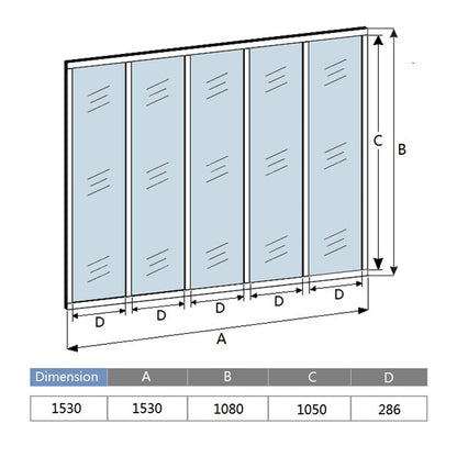 Cloison vitrée intérieure 153x108cm : cadre en aluminium noir mat, 5 carreaux fixes et kit de vitrage