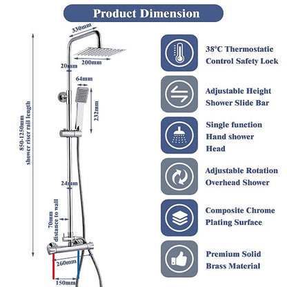 Océan Douche thermostatique avec pommeau carré (1260x258x500mm)