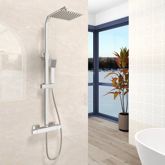 Océan mitigeur de douche thermostatique exposé salle de bain tête double grand ensemble de barre carrée Chrome