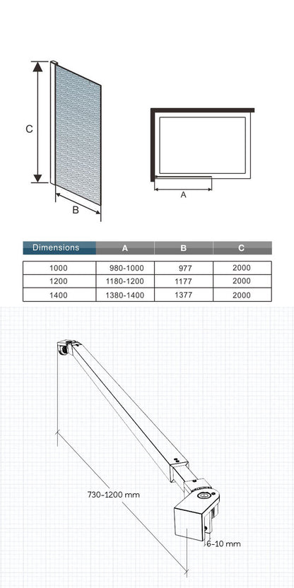 Paroi de douche à l'italienne en verre 8mm de sécurité sablé, Océan paroi de douche 100 - 140 x 200cm avec une barre extensible 73-120cm