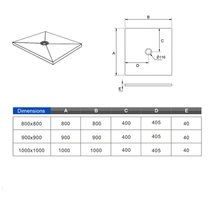 Receveur de douche recoupable sur mesure - Recoupable, à carreler - Étanchéité renforcée - 40 mm d'épaisseur