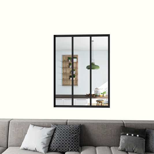 Cloison vitrée Intérieur 93x108cm - aluminium noir mat - Cadre aluminium noir mat - 3 carreaux fixes - Kit de montage